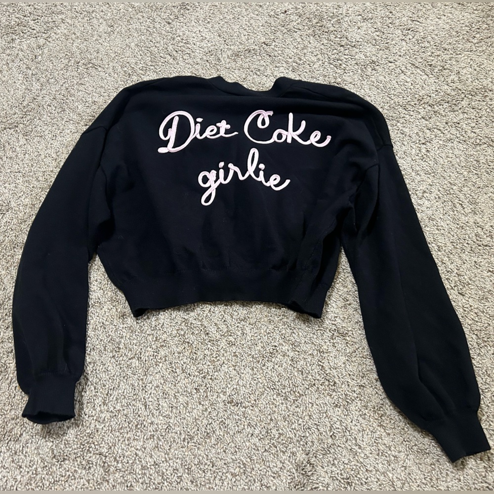 Diet Coke Girlie Black Cardigan Sweatshirt XL Womens Pink Bow Logo Button Cotton